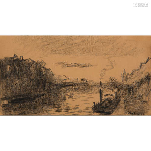 Albert Lebourg (1849-1928) Péniche à quai