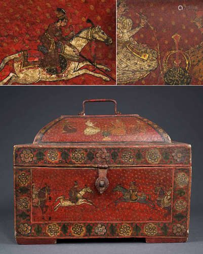 PROBABLE COFFRE A DOT EN PAPIER MACHE LAQUE ET POLYCHROME