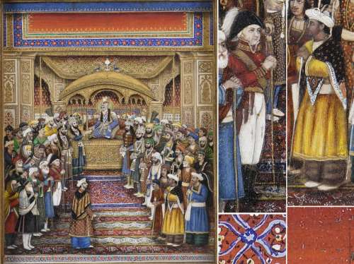 MINIATURE SUR PAPIER REPRESENTANT LE DARBAR (OU DURBAR, OU AUDIENCE) D'AKBAR SHAH II