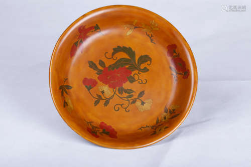 Chinese 17/18 century lacquer carved plate