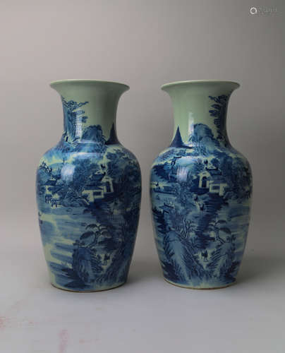 A pair of 19th century blue and white vase