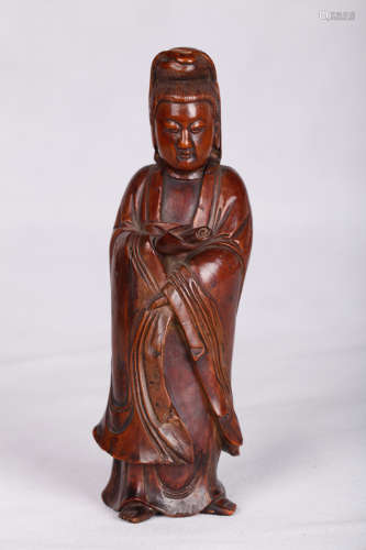 Chinese 18 century boxwood carved guanyin statue