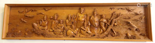 A chinese boxwood carved hanging screen