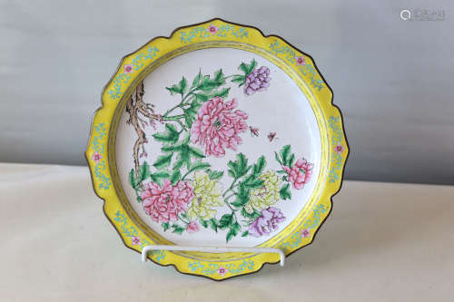 A chinese bronze and enamel painted plate