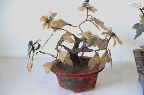 A pair of chinese pot with jade flower