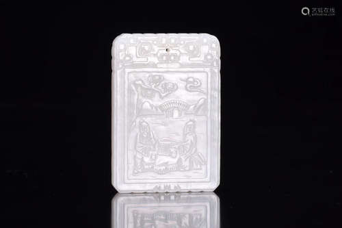 A HETIAN WHITE JADE FIGURE STORY & POETRY DESIGN PENDANT