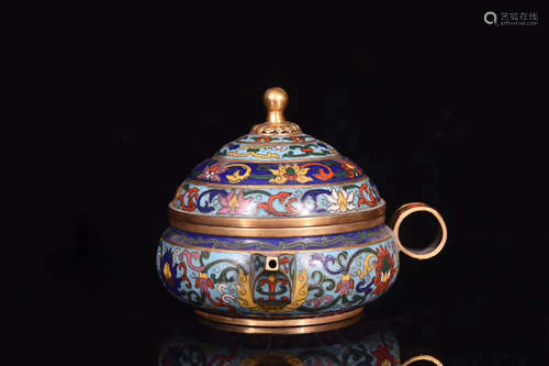 A BRONZE GILT ENAMEL POT-SHAPED INCENSE CENSER, QING DYNASTY