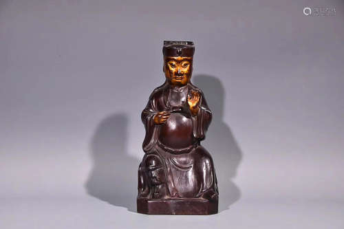 A QING DYNASTY BOX-WOOD CIVIL OFFICIAL STATUE