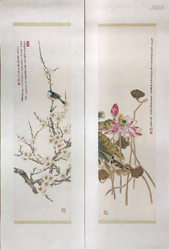 REN ZHONG     A SET OF BLOSSOMS&BIRD PAINTING