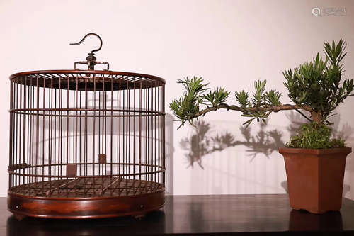 A HAI NAN YELLOW ROSE WOOD COPPER WIRE BIRDCAGE