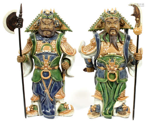 CHINESE GLAZED POTTERY GENERALS PAIR