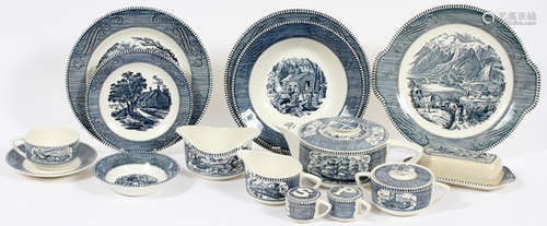 CURRIER & IVES BLUE & WHITE PORCELAIN DINNERWARE