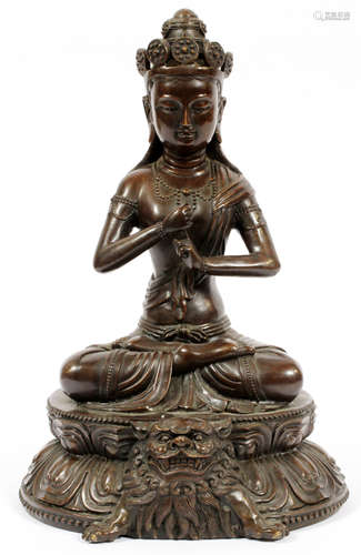 SEATED BRONZE BUDDHA, H 14.25