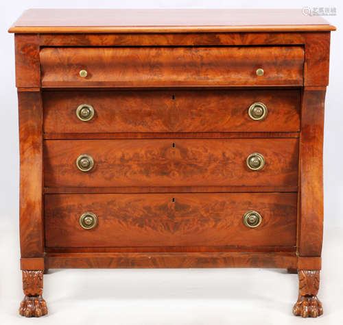 AMERICAN EMPIRE BURL MAHOGANY CHEST OF DRAWERS