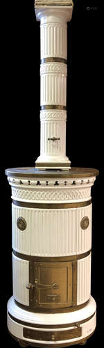 ILLEG. SIGNED ITALIAN PORCELAIN & BRASS FIRE STOVE