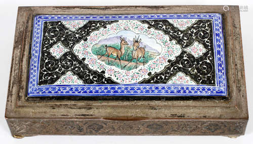 RUSSIAN SILVER & ENAMEL BOX, H 5 3/4