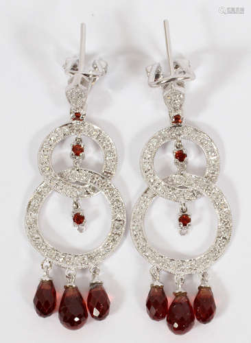 .70CT NATURAL DIAMOND AND GARNET PENDANT EARRINGS