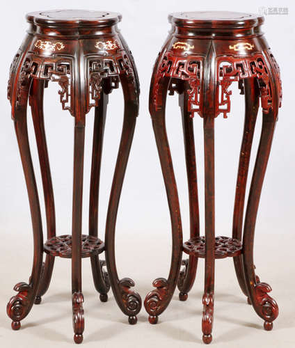 CHINESE TEAKWOOD & MOTHER OF PEARL PEDESTALS