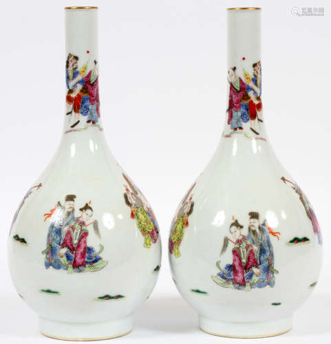 CHINESE STICK NECK PORCELAIN VASES, PAIR