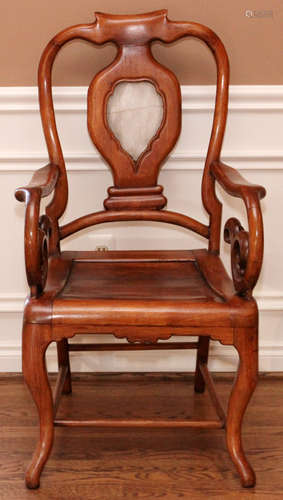 CHINESE CARVED HARDWOOD ARMCHAIR, 19TH.C