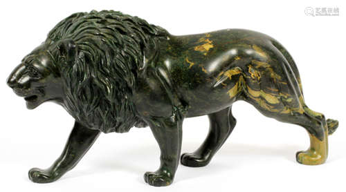 AFRICAN HAND CARVED STONE LION, H 4 1/2