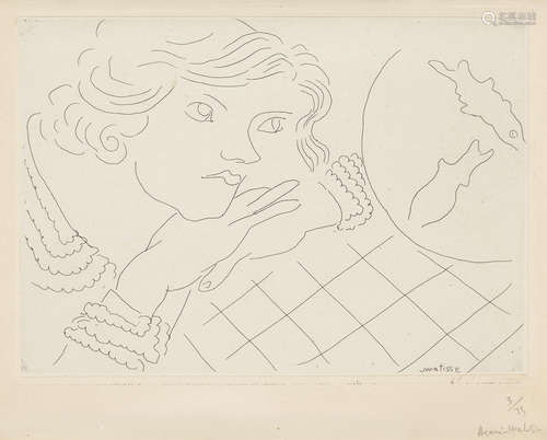 Jeune femme, poissons rouge et nappe à carreaux Henri Matisse(1869-1954)