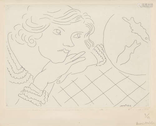 Jeune femme, poissons rouge et nappe à carreaux Henri Matisse(1869-1954)