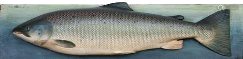 A Malloch carved wooden and painted salmon