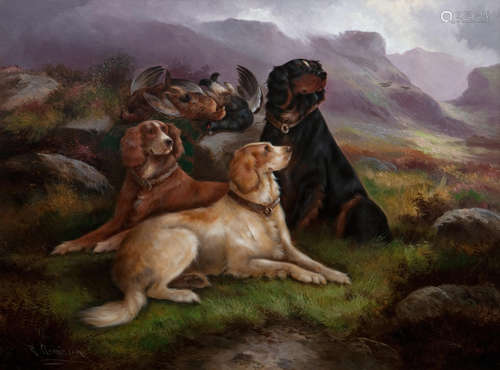 Gun dogs with quarry Robert Cleminson(British, 1864-1903)