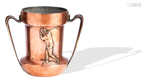 American Art Nouveau copper and brass golfer vase