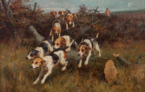 Hunting scenes with hounds each: 50 x 70cm (19 11/16 x 27 9/16in). Alfred Duke(British, 1863-1905)