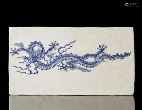 中國 十九世紀 青花龍圖瓷板