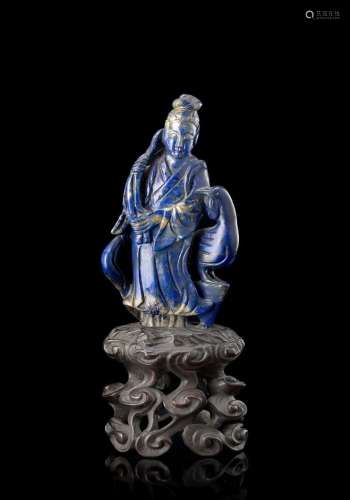 中國 十九世紀 青金石仕女及鳳凰雕像