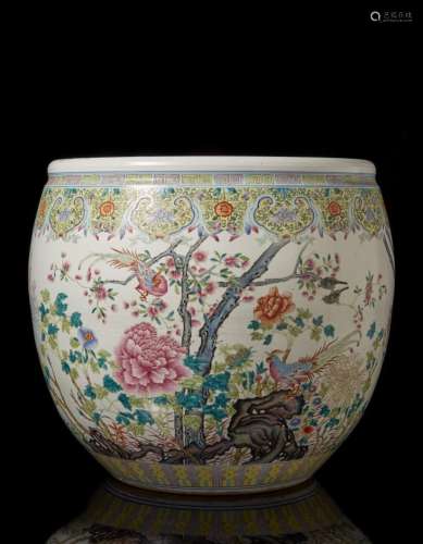 中國 二十世紀 粉彩花鳥紋缸