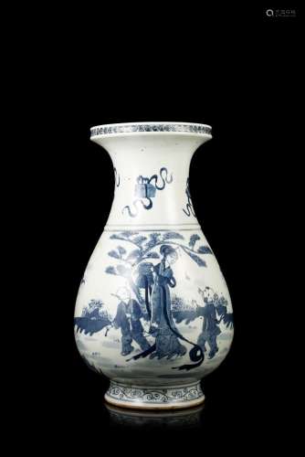 中國 二十世紀 青花人物八寶紋玉壺春瓶