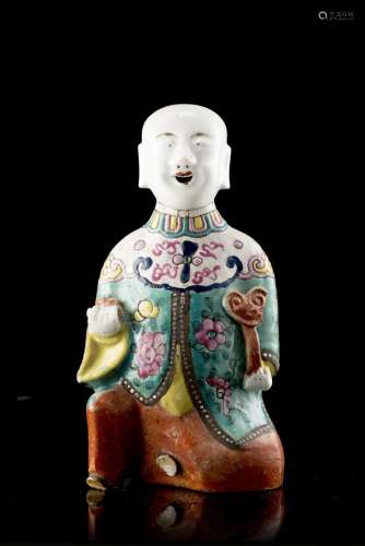 中國 十八世紀 彩繪瓷童子雕像