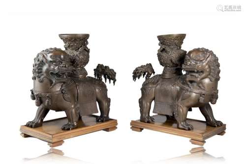 日本 十九世紀 銅雕瑞獅 一對