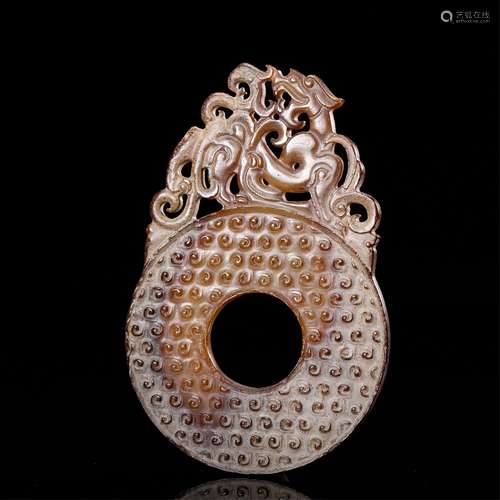 CHINESE ARCHAIC JADE DRAGON BI PENDANT