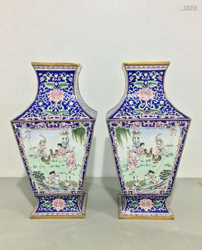 PAIR OF CHINESE REPUBLIC PD. BRONZE ENAMEL VASE