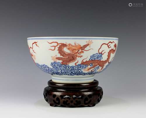 CHINESE BLUE AND WHITE IRON RED PORCELAIN BOWL