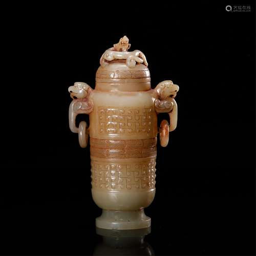 CHINESE ARCHAIC JADE COVER VASE