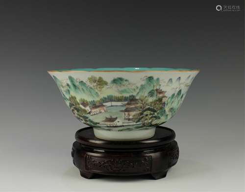 CHINESE FAMILLE ROSE LANDSCAPE BOWL