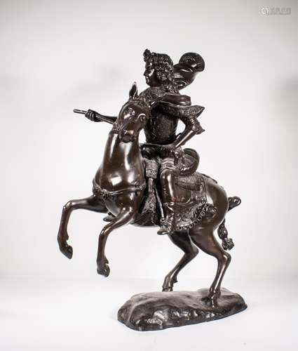 ANTIQUE BRONZE RIDER HORSE