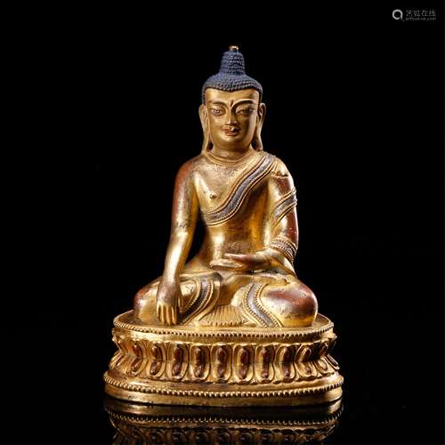 CHINESE GILT BRONZE FIGURE OF SHAKYAMUNI