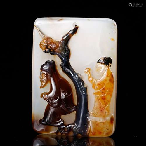 CHINESE AGATE PENDANT CARVED SCHOLARS