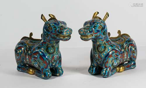 PAIR OF CHINESE CLOISONNE HORSE CENSERS