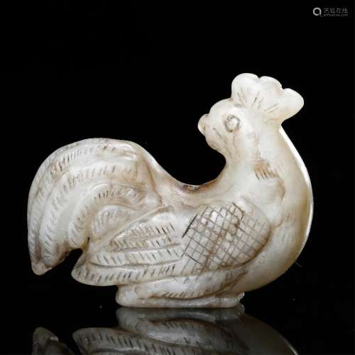 CHINESE WHITE JADE FIGURE OF ROOSTER