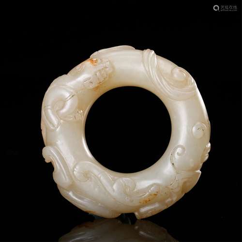 CHINESE WHITE JADE DRAGON RING