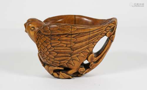 CHINESE HUANGYANG WOOD CARVED LIBATION CUP