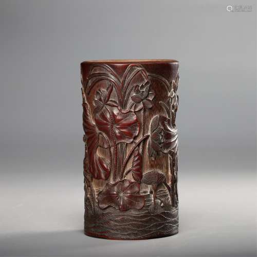 CHINESE BAMBOO CARVED BRUSH POT